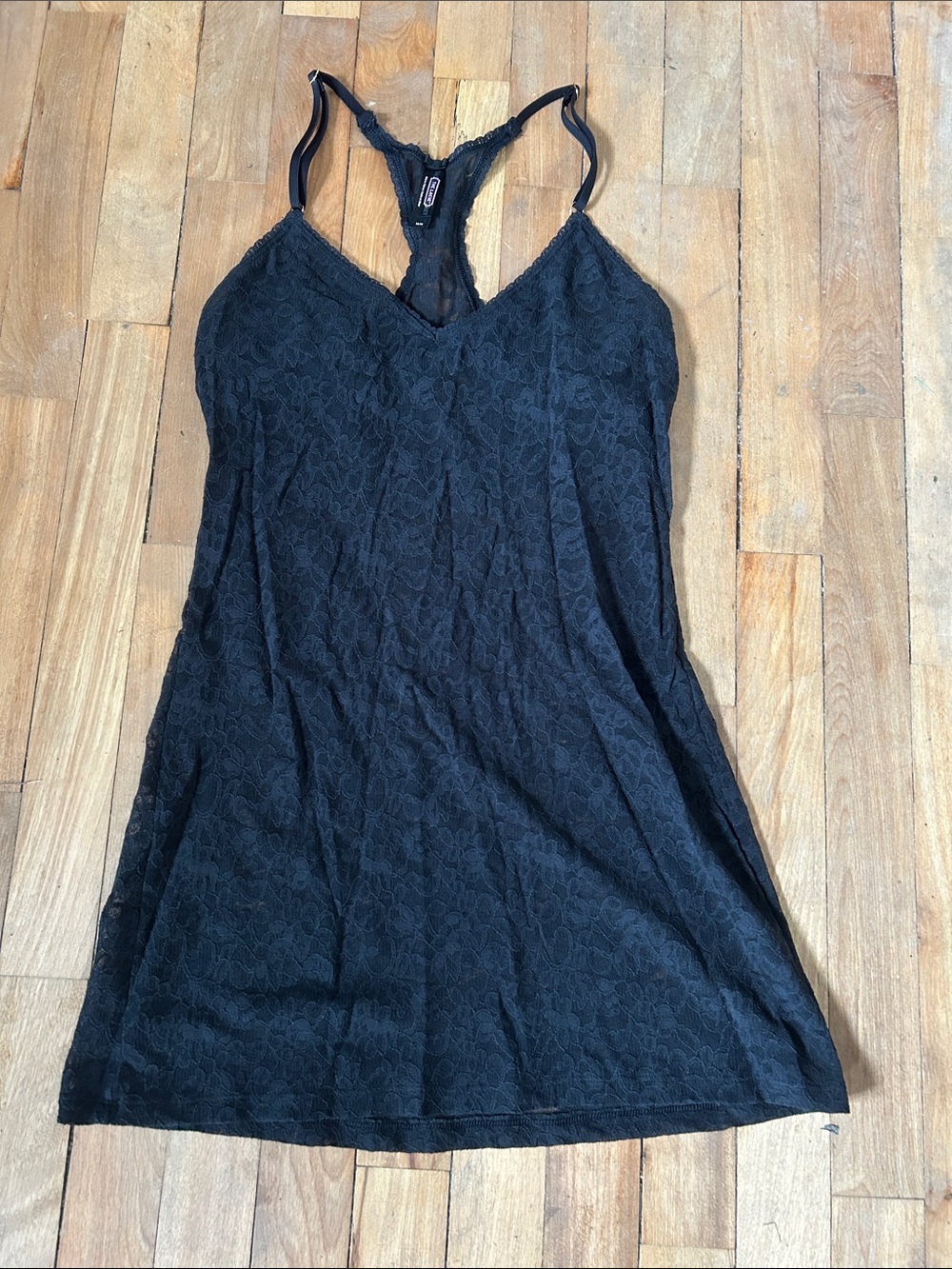 Victorias Secret Black Lace Racerback Slip Dress